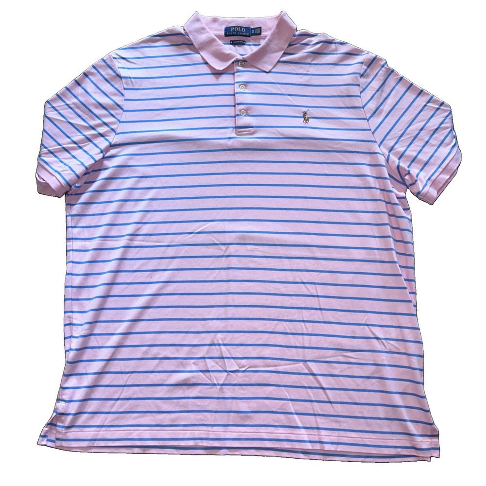 Polo Ralph Lauren Mens Classic Fit Pink Blue Striped Polo Shirt Size XL